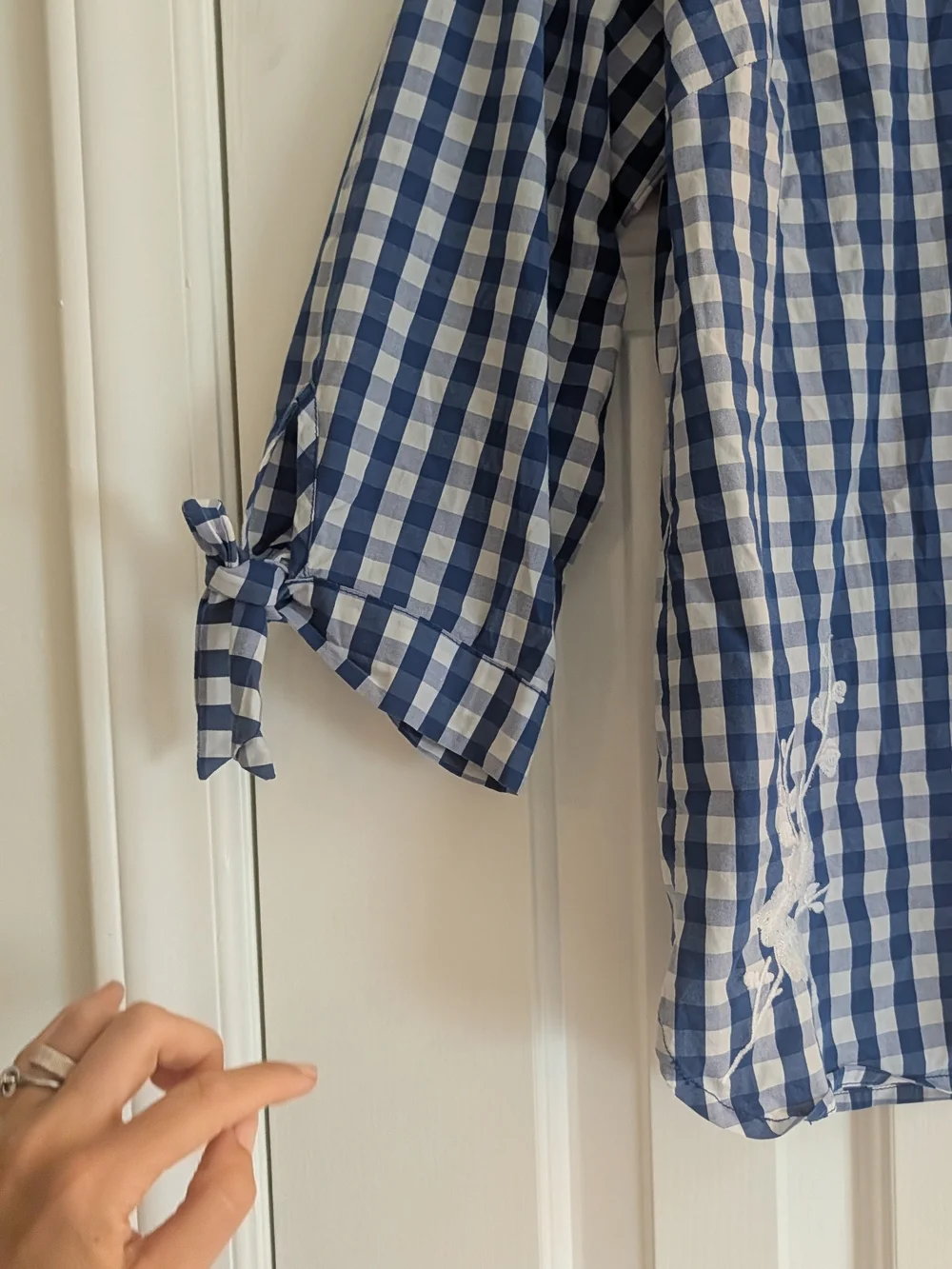 Croft & Barrow Blue Gingham Button-Up Shirt with White Floral Embroidery